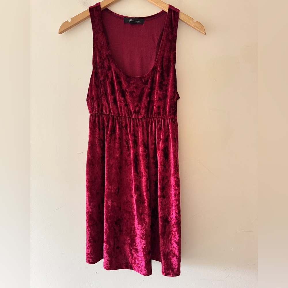 Forever 21 Old Label Burgundy Crushed Velvet Scoop Neck Dress Y2K